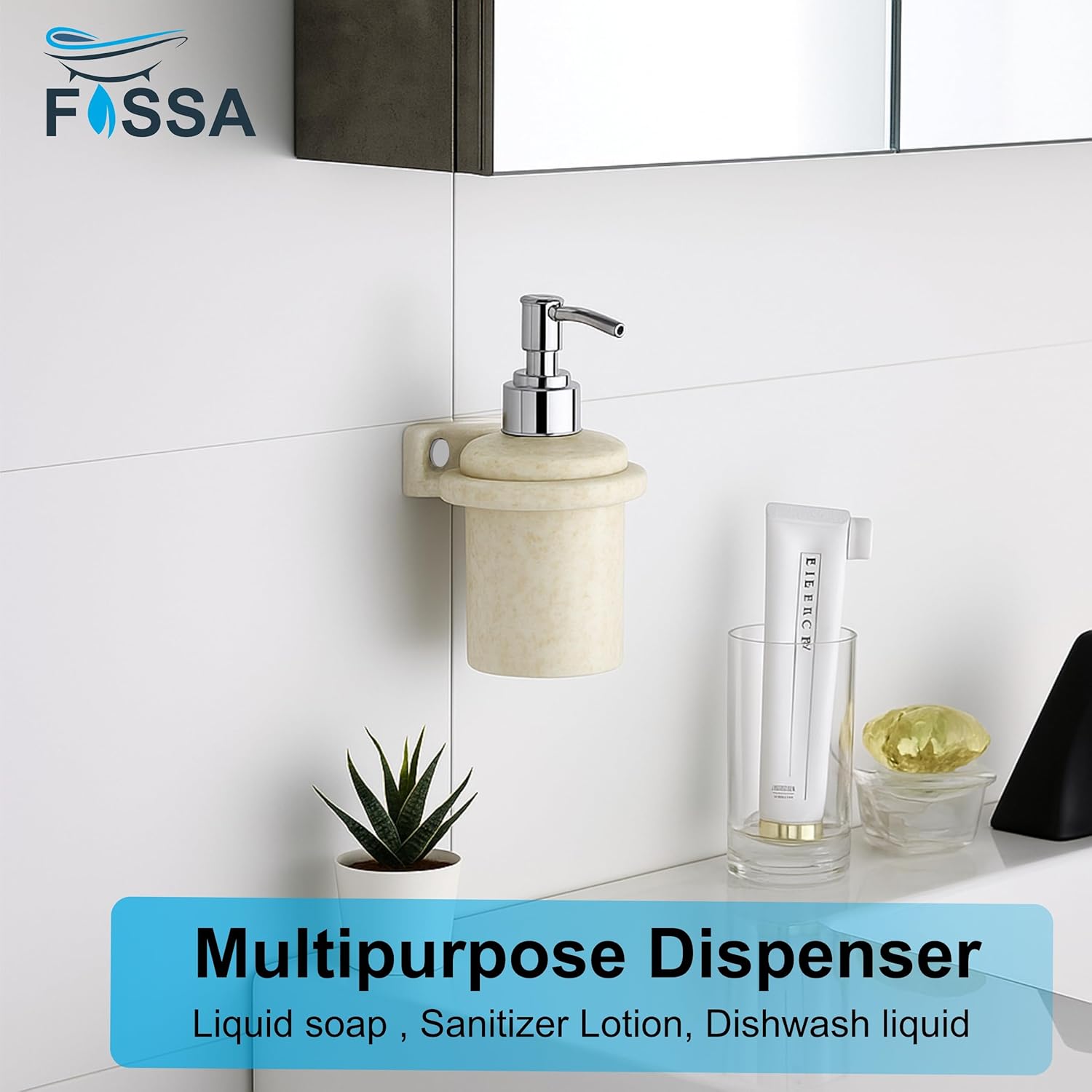 Fossa Classy Soap Dispenser for Bathroom & Kitchen – Wall Mounted Dispenser for Hand Wash & Face Wash | Ceramic Body Ivory (Glossy Finish)-4