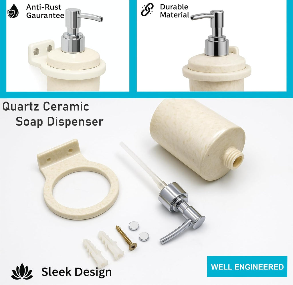 Fossa Classy Soap Dispenser for Bathroom & Kitchen – Wall Mounted Dispenser for Hand Wash & Face Wash | Ceramic Body Ivory (Glossy Finish)-2