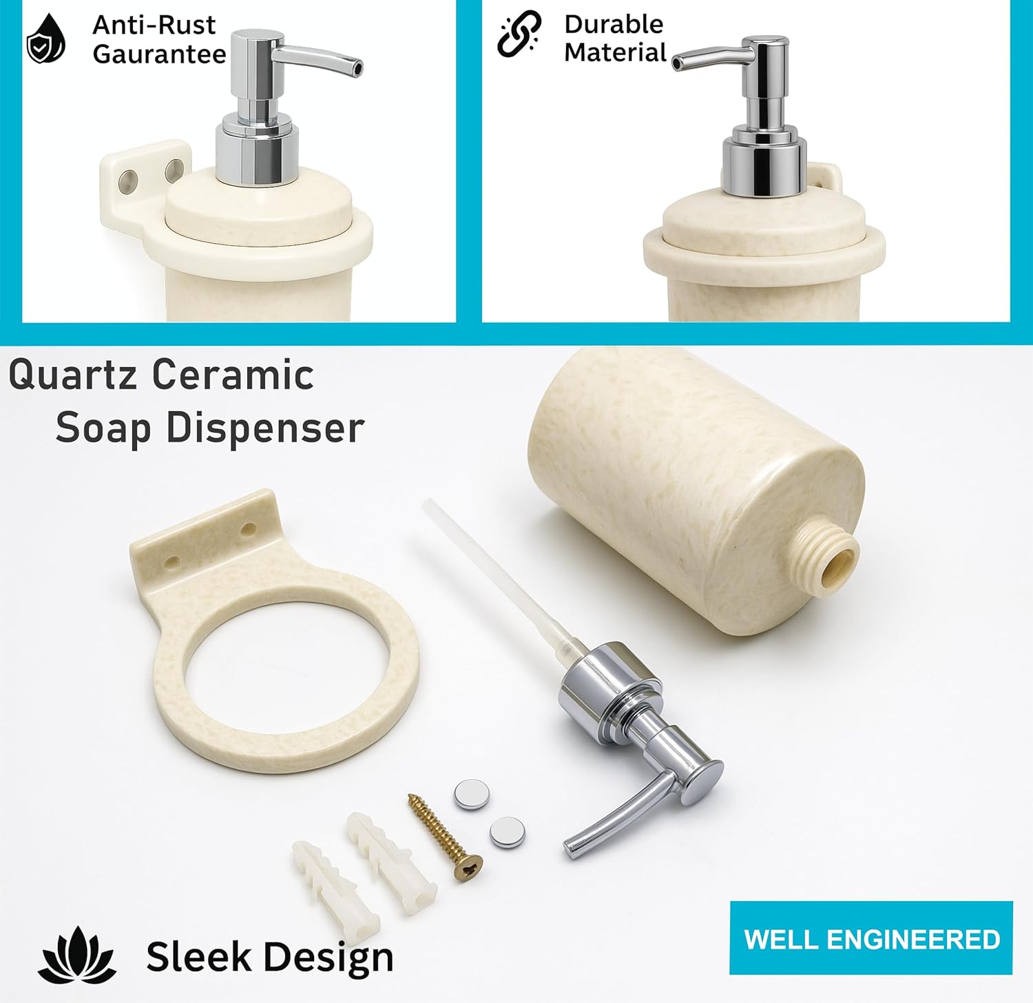 Fossa Classy Soap Dispenser for Bathroom & Kitchen – Wall Mounted Dispenser for Hand Wash & Face Wash | Ceramic Body Ivory (Glossy Finish)-2