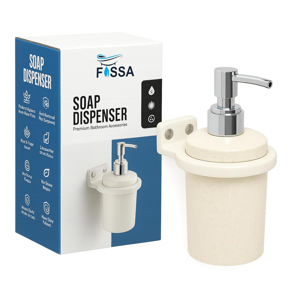 Fossa Classy Soap Dispenser for Bathroom & Kitchen – Wall Mounted Dispenser for Hand Wash & Face Wash | Ceramic Body Ivory (Glossy Finish)-0